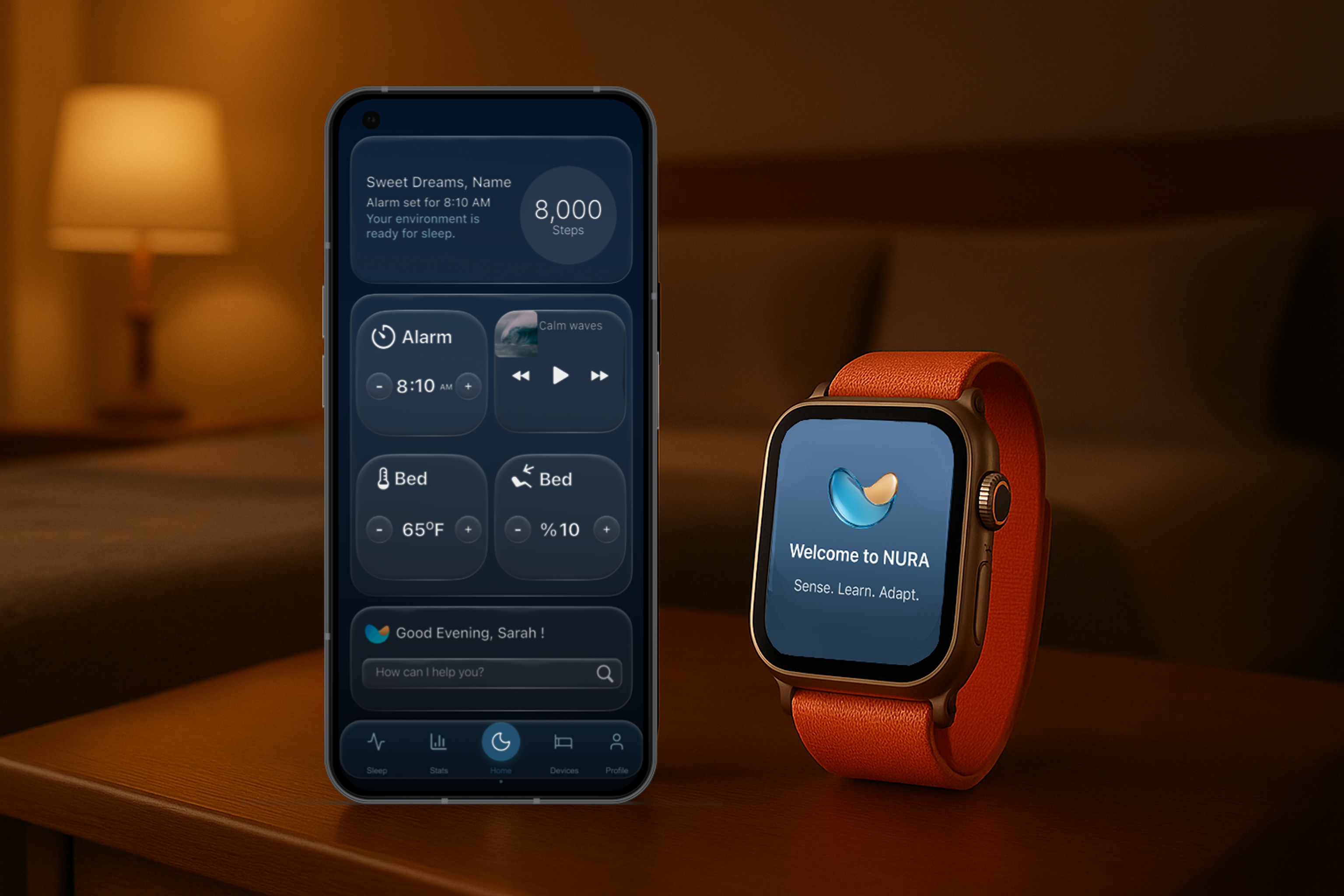 Image of Phone and watch with NURA UI